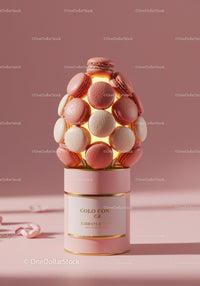 Creative pink and white macarons arrangement with soft light