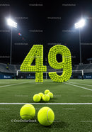 Tennis Balls Forming Number 49 on Court at Night
