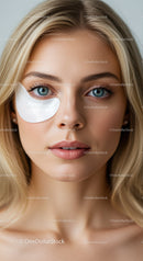 Portrait of a Beautiful Blonde Woman with Blue Eyes and Skin Care Eye Patch