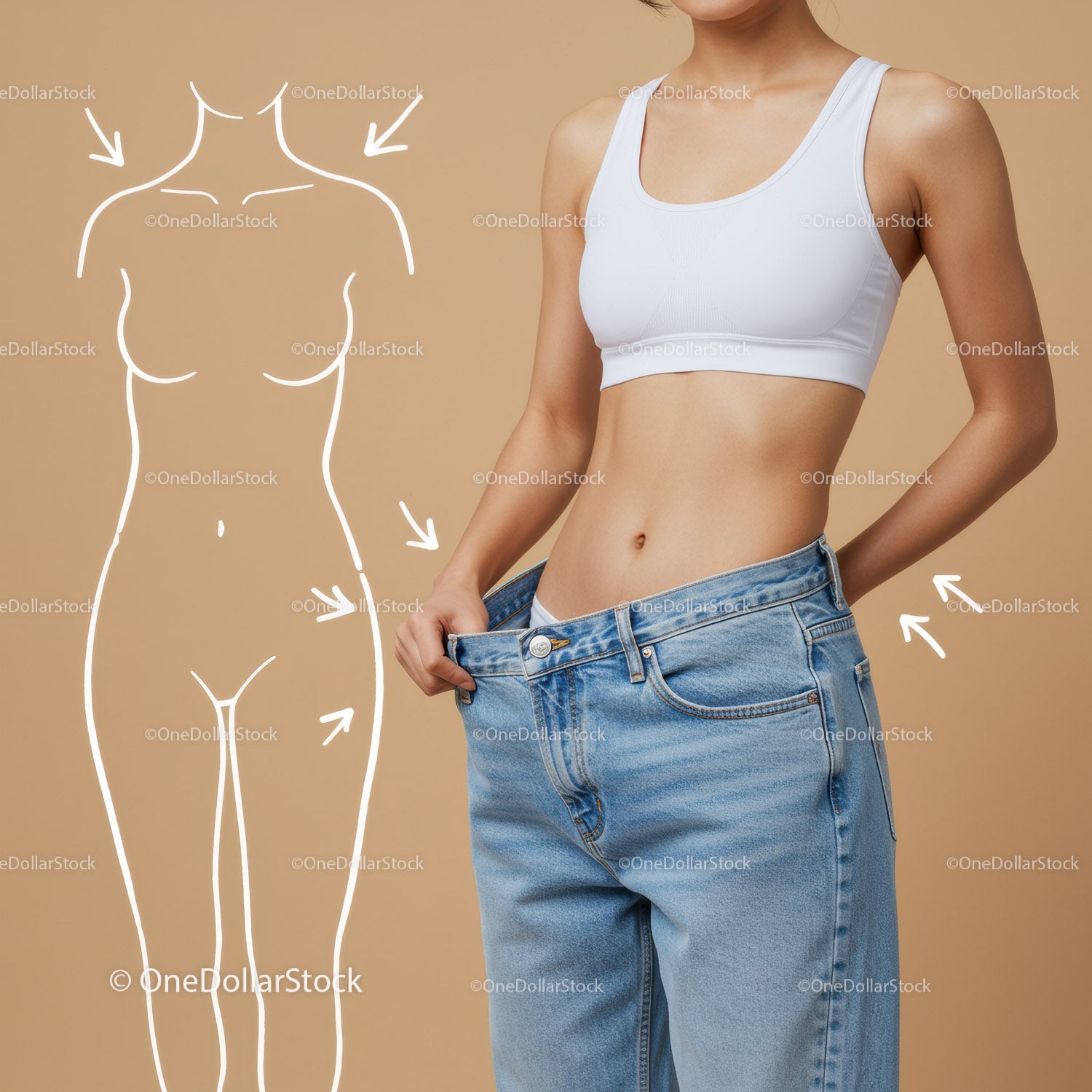 Woman in Fitness Wear Measuring Waist for Weight Loss Progress