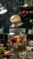 Fruit and Jelly Splash in Water with Dynamic Motion for Refreshing Effect