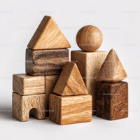 Set of Colorful Wooden Blocks and Shapes for Children's Play