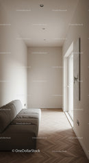 Modern Minimalist Living Room with Wooden Flooring and Wall Art