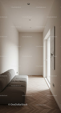 Modern Minimalist Living Room with Wooden Flooring and Wall Art