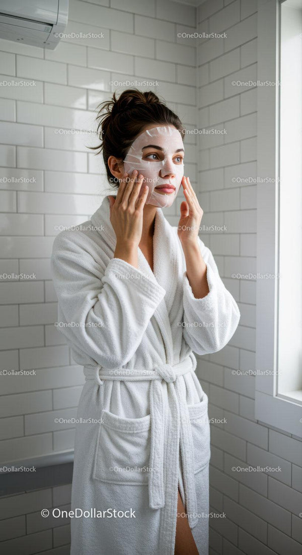 Młoda Kobieta Nakładająca Maseczkę na Twarz w Łazience Spa