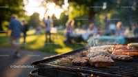 Barbecue Grill with Sizzling Meats Cooking in Sunlit Park