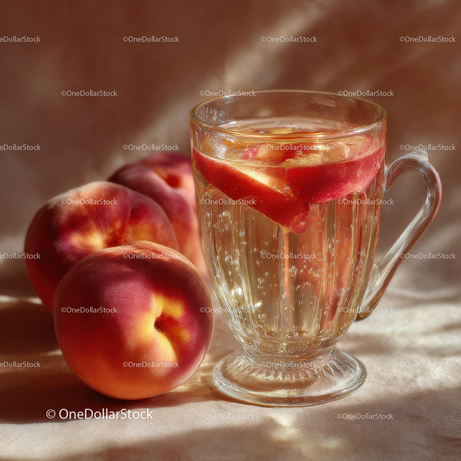 Fresh Peach Iced Tea in Glass Cup with Sliced Fruit