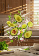 Fresh Avocado Salad Ingredients Splash in Kitchen