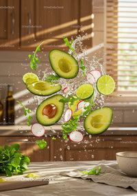 Fresh Avocado Salad Ingredients Splash in Kitchen