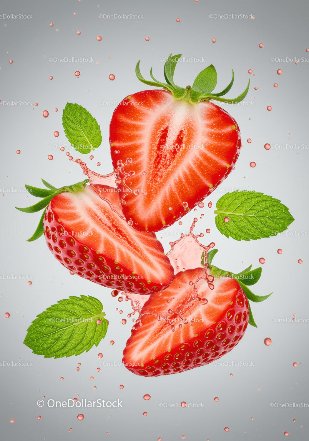 Fresh strawberries with mint leaves and water splash