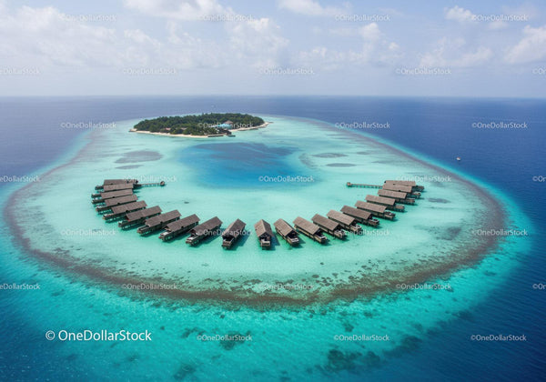 Stunning Overwater Bungalows and Crystal Clear Turquoise Water of a Tropical Island