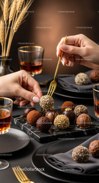 Elegant Assorted Chocolates and Dessert Platter with Gold Fork