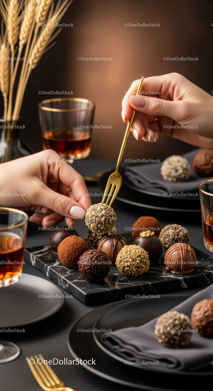 Elegant Assorted Chocolates and Dessert Platter with Gold Fork