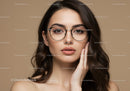 Portrait of a Stylish Woman with Glasses and Long Brown Hair
