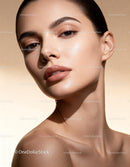 Closeup of woman with clear glowing skin and natural makeup