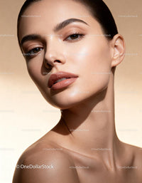 Closeup of woman with clear glowing skin and natural makeup