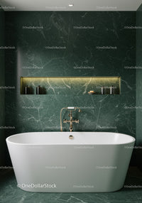 Elegant Green Marble Bathroom with Freestanding Tub and Modern Design