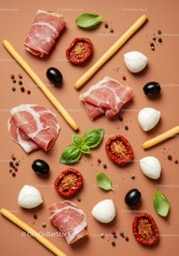 Italian antipasto with prosciutto mozzarella and basil
