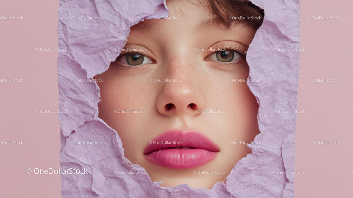 Captivating Female Portrait with Vibrant Pink Lipstick