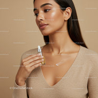 Young Woman Applying Skincare Oil in Beauty Routine