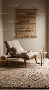 Cozy minimalist lounge corner with modern chair and rug