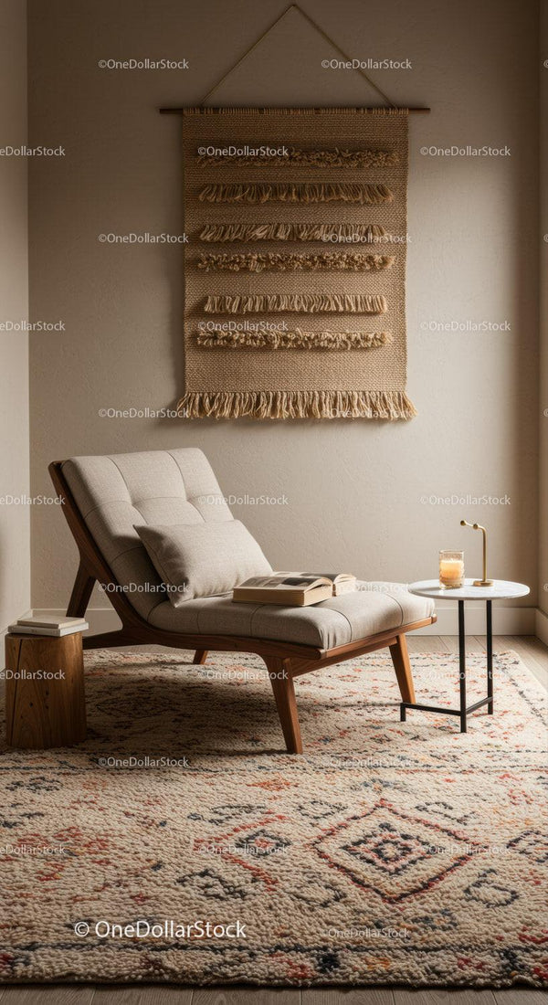 Cozy minimalist lounge corner with modern chair and rug