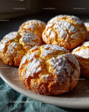 Golden Cream Puffs with Powdered Sugar and Almond Garnish for Dessert