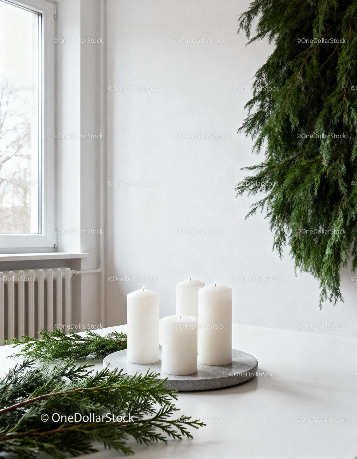Minimalist Advent Candle Arrangement with Greenery