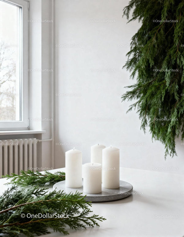 Minimalist Advent Candle Arrangement with Greenery