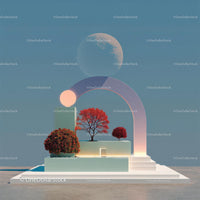 Futuristic Abstract Landscape with Vibrant Red Trees