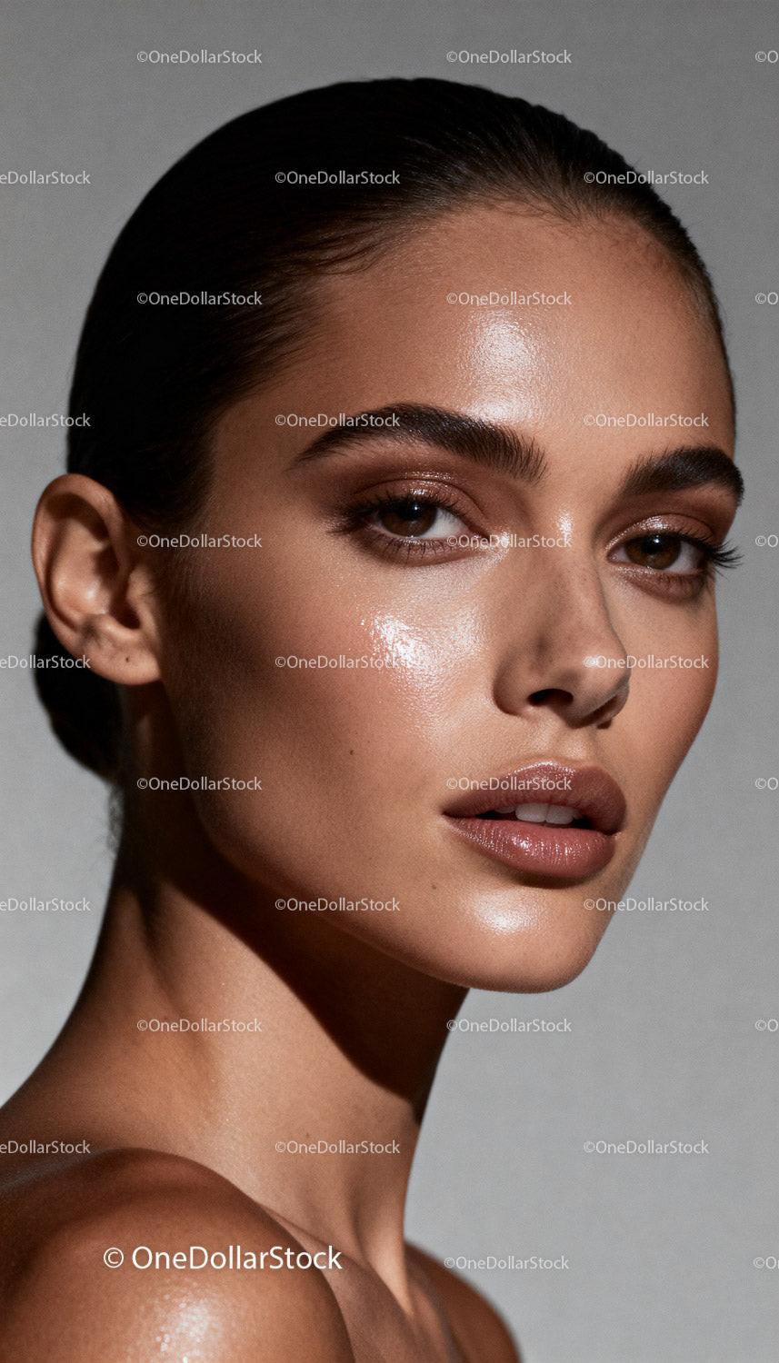 Close-up of radiant woman with glowing natural skin