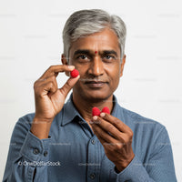 Healthy Elderly Man Enjoying Fresh Raspberries in Bright Studio