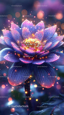 Illuminated Lotus Flower with Sparkling Petals and Magical Glow