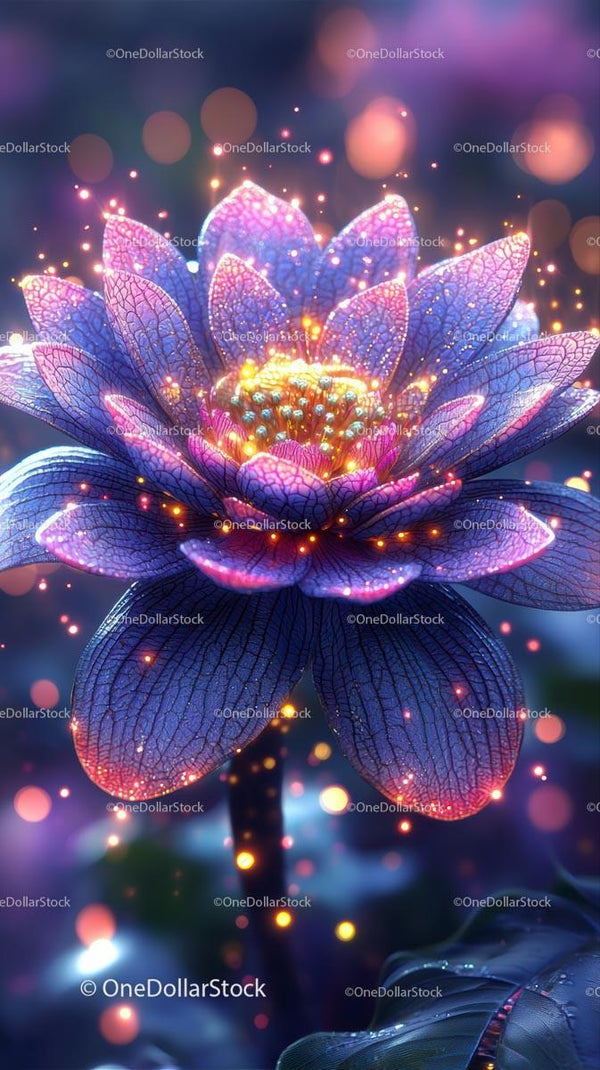 Illuminated Lotus Flower with Sparkling Petals and Magical Glow
