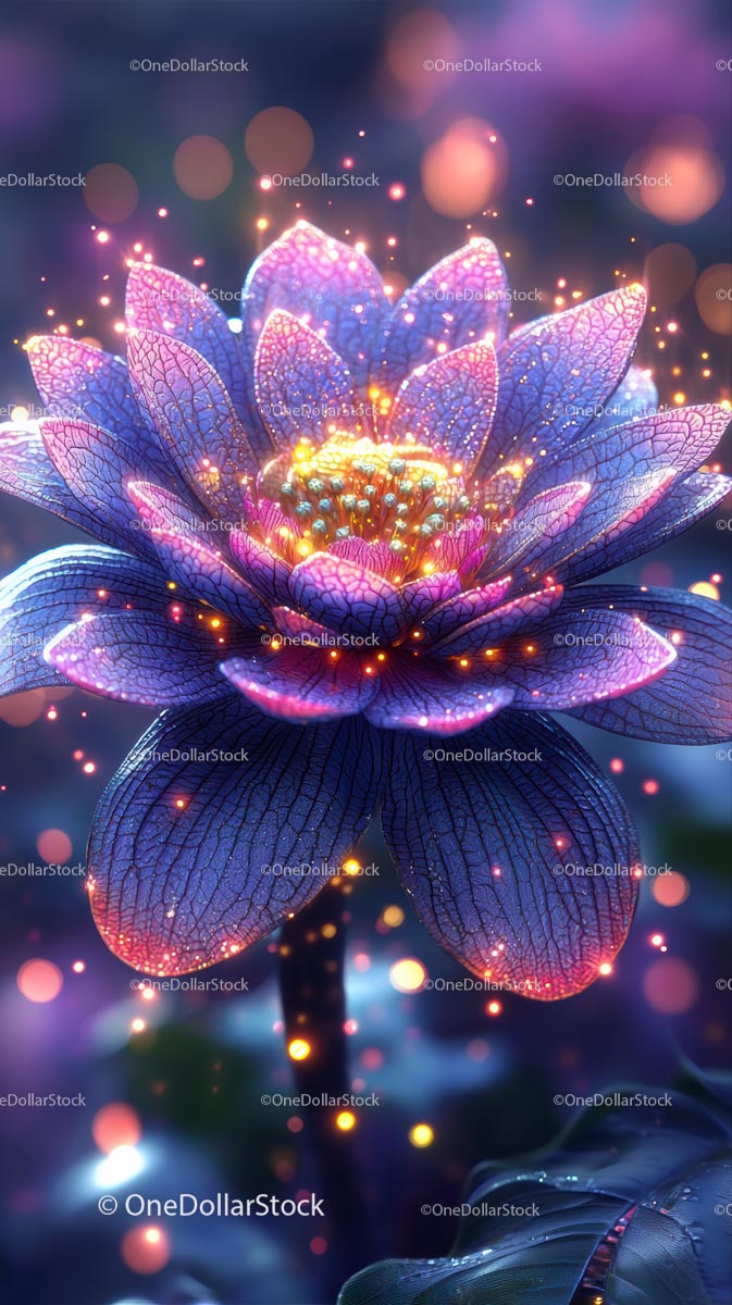 Illuminated Lotus Flower with Sparkling Petals and Magical Glow