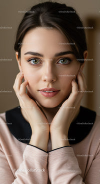 Portrait of a Young Woman with Green Eyes and Flawless Skin