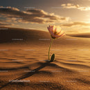 Delicate flower blooming alone in vast desert sand