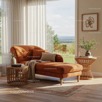 Cozy lounge chair with natural light and rustic decor
