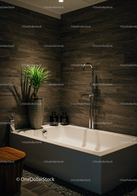 Luxurious Modern Bathroom with Bathtub and Green Plant Decor