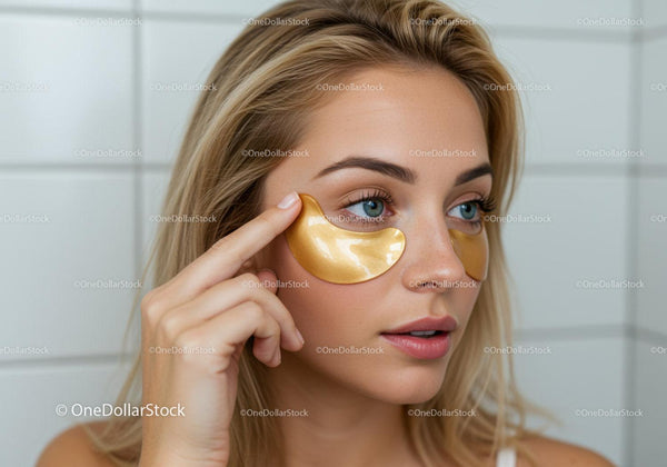Piękna Blondynka z Plastrami pod Oczami podczas Zabiegu Pielęgnacyjnego