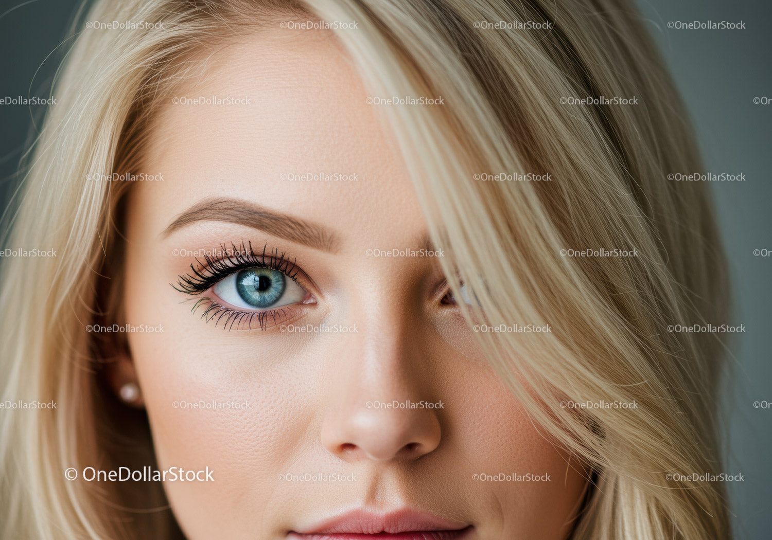 Close Up of Calm Woman with Blue Eyes and Blonde Hair