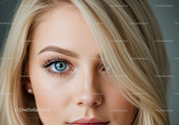 Close Up of Calm Woman with Blue Eyes and Blonde Hair