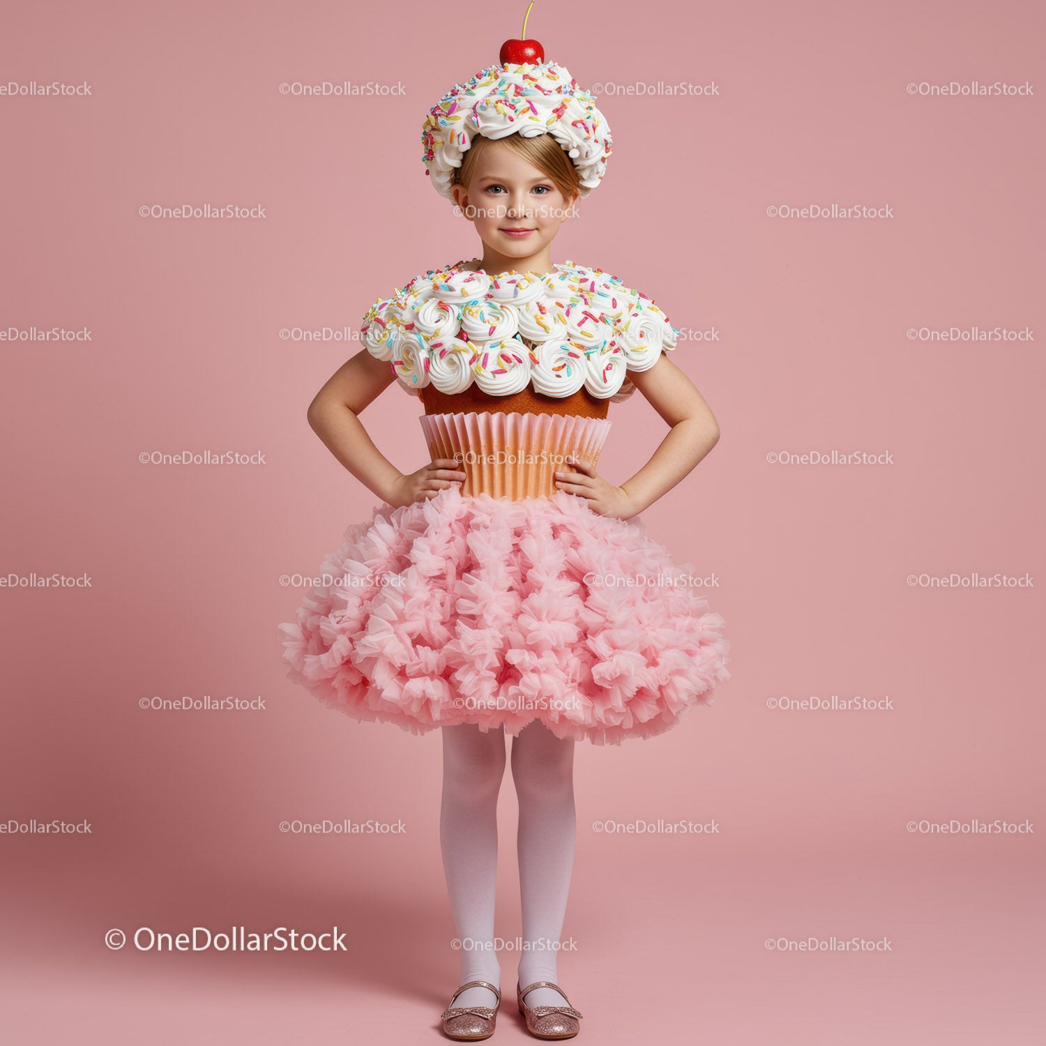 Little girl dressed in creative cupcake costume