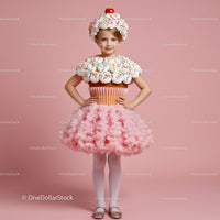 Little girl dressed in creative cupcake costume