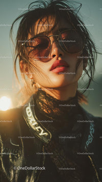 Stylish Woman in Sunglasses Against a Sunlit Background