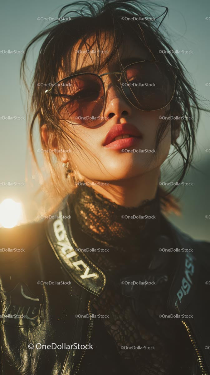 Stylish Woman in Sunglasses Against a Sunlit Background