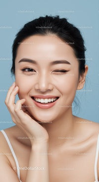 Happy Woman Winking and Smiling Face Close-Up for Beauty and Lifestyle