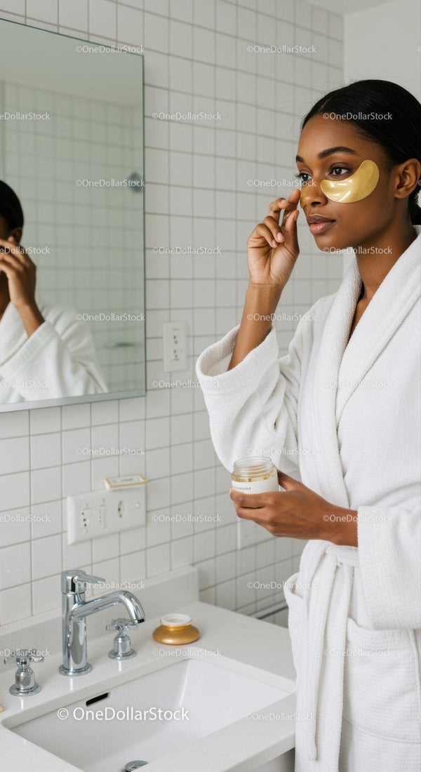 Woman Applying Facial Mask in Modern Bathroom for Skincare Routine