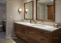 Elegant Bathroom with Double Vanity and Warm Lighting