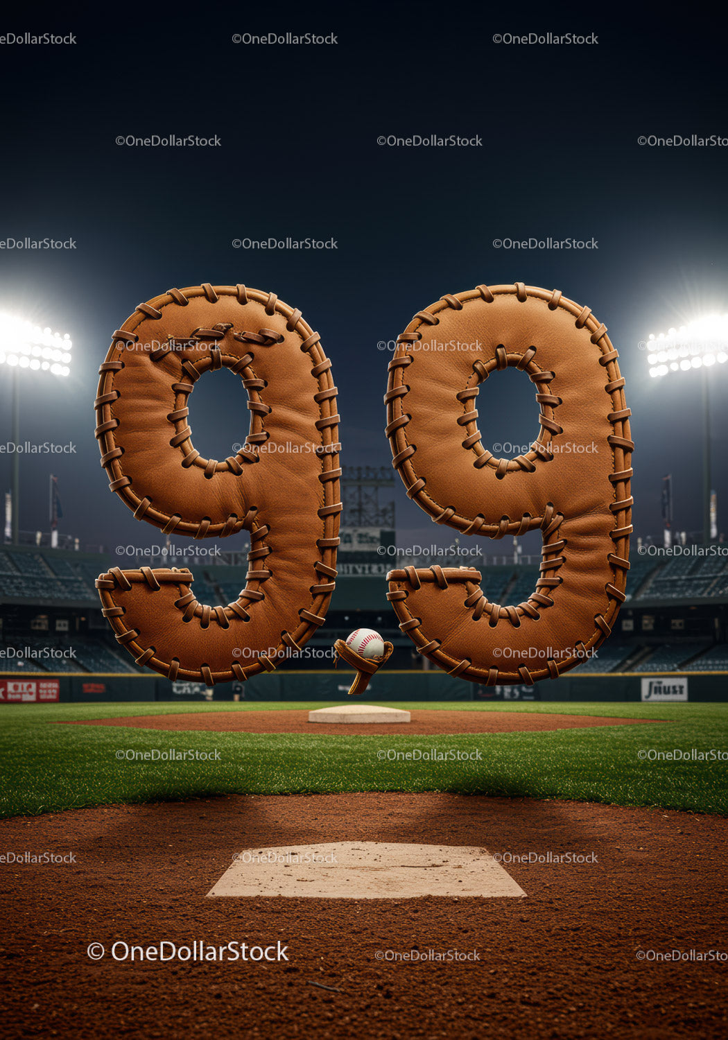 Baseball Leather Gloves Forming Number Ninety Nine